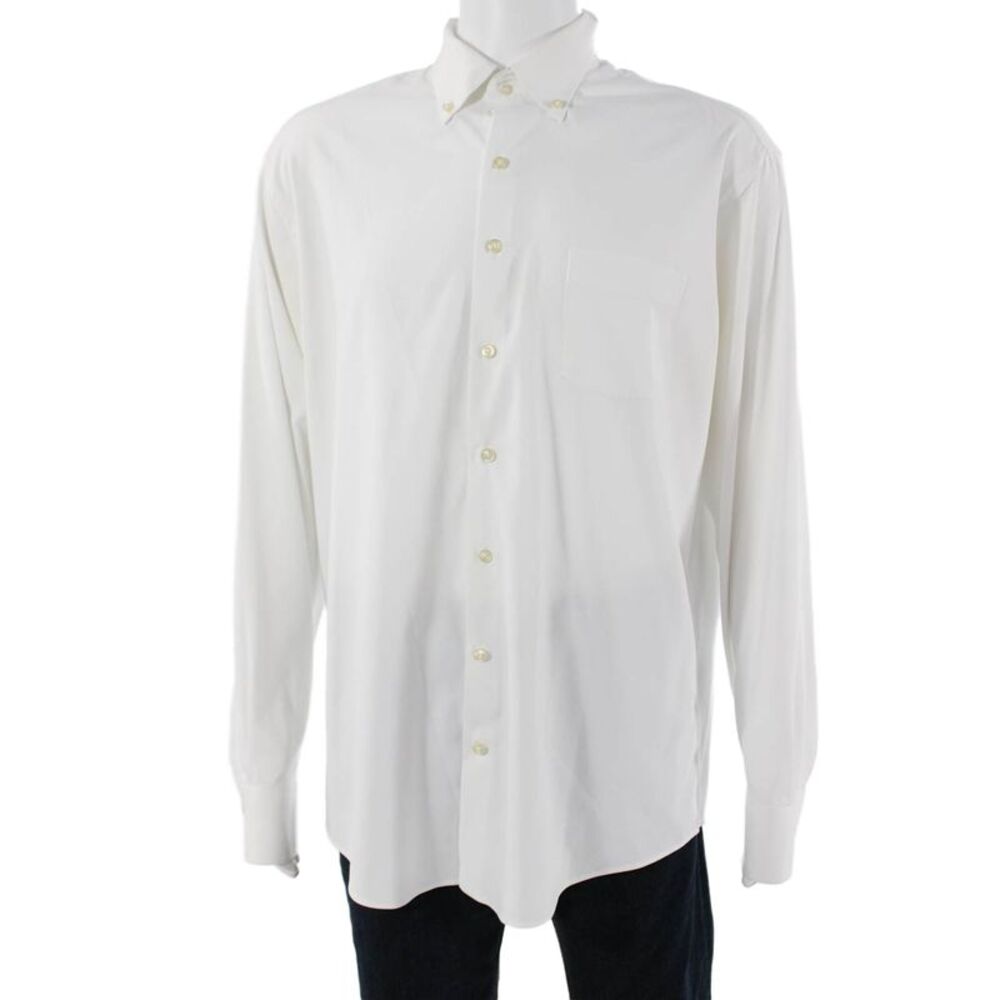 Peter Millar Mens Button-Down Dress Shirt White Polyester Long Sleeve Size XL